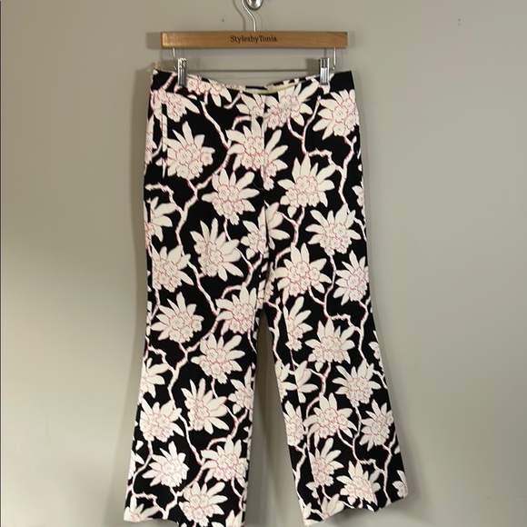 VALENTINO Floral Virgin Wool Silk Flare Pant Cropped Black White Designer 4 NEW - Picture 5 of 15